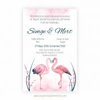 Pembe Güzellik Flamingo Düğün Davetiyesi