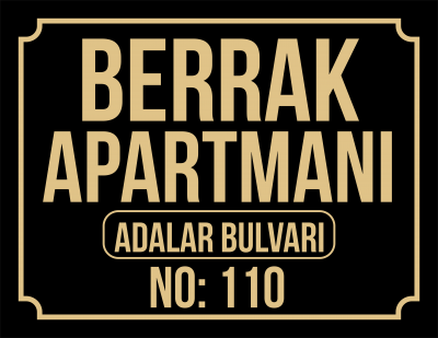 Apartman Tabelası (Siyah zemin altınsarısı yazı)