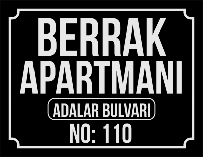 Apartman Tabelası (Siyah zemin gri yazı)