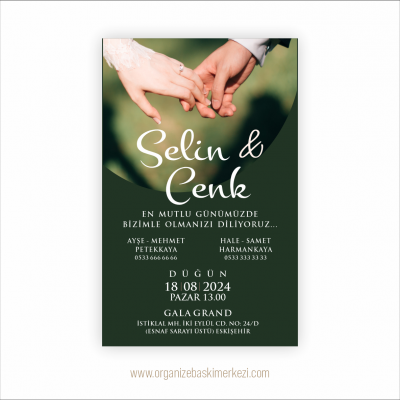 El Ele Yeşil Zemin Düğün Davetiyesi