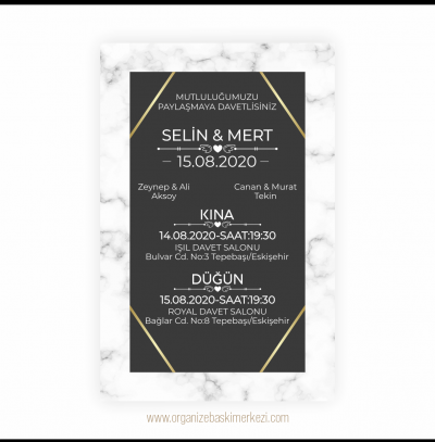 Füme Mermer Düğün Davetiyesi