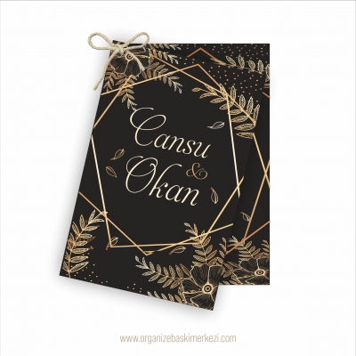 İkiz Davetiye Altın Yapraklı Düğün Davetiyesi