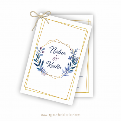 İkiz Davetiye Mor Çiçekli Düğün Davetiyesi