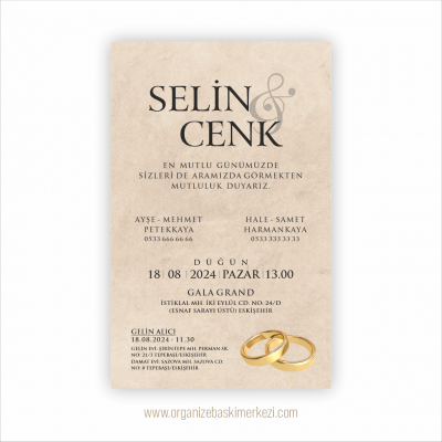 Kraft Zeminli Düğün Davetiyesi