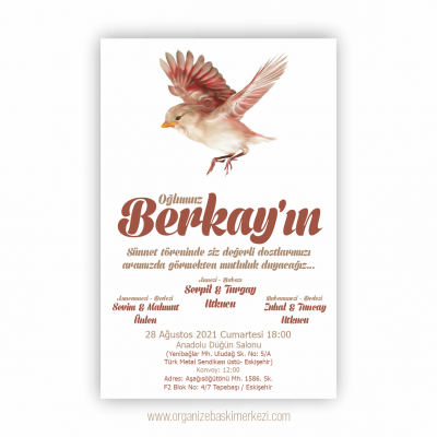 Kuş Figürlü Sünnet Davetiye