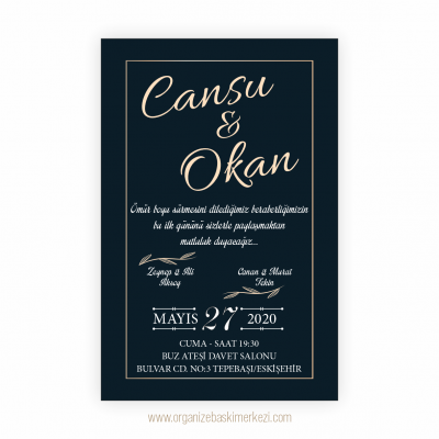 Lacivert Düğün Davetiyesi