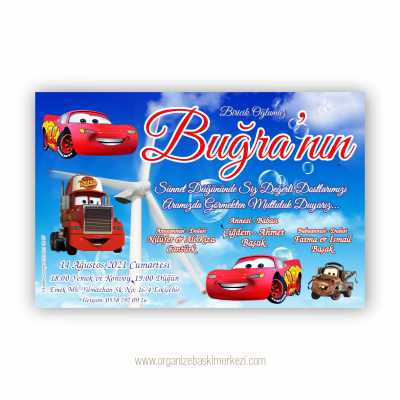Mavi Zemin Şimşek Mcqueen Sünnet Davetiye