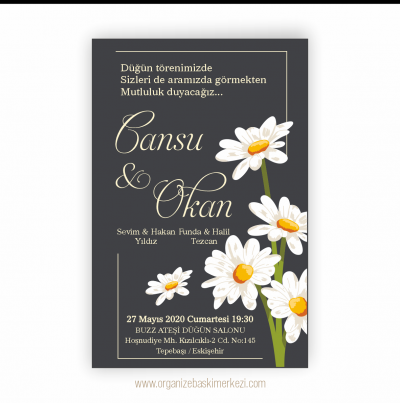 Papatya Çiçek Düğün Davetiyesi
