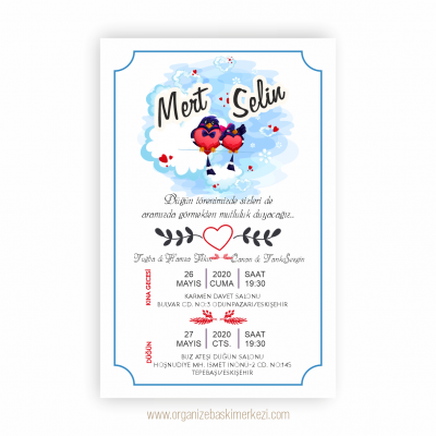 Sevgili Kuşlar Düğün Davetiyesi