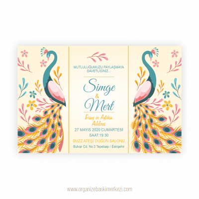 Tavus Kuşu Düğün Davetiyesi