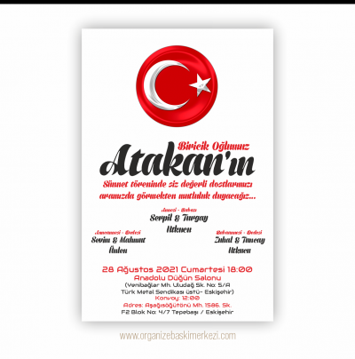 Türk Bayraklı Sünnet Davetiye